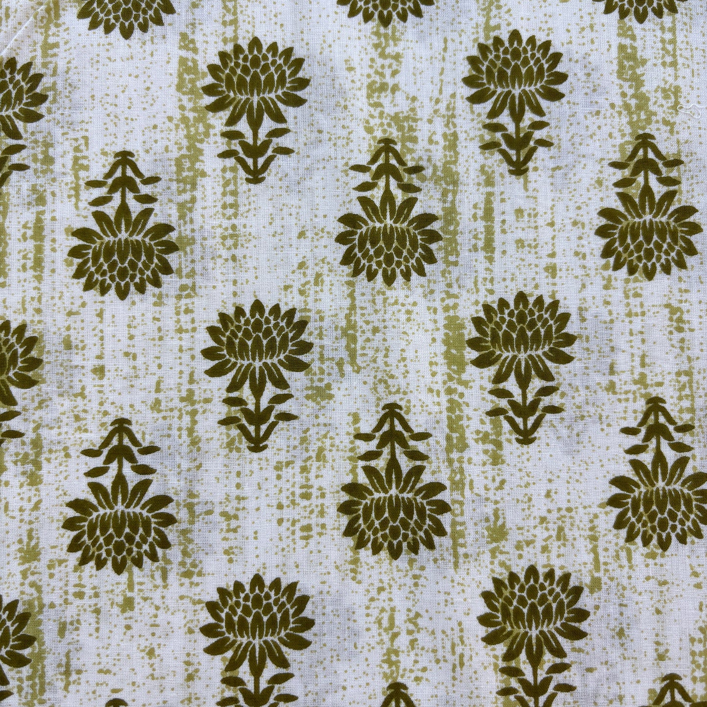 White & Green Floral Print Cotton Fabric 8903