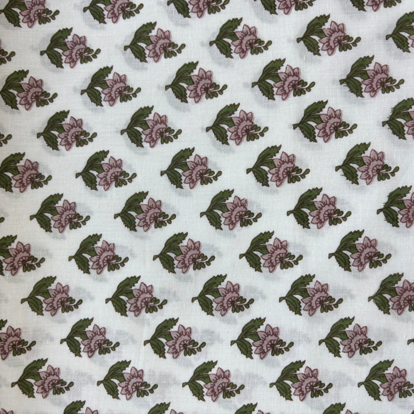 White Green Floral Print Cotton Fabric 16065