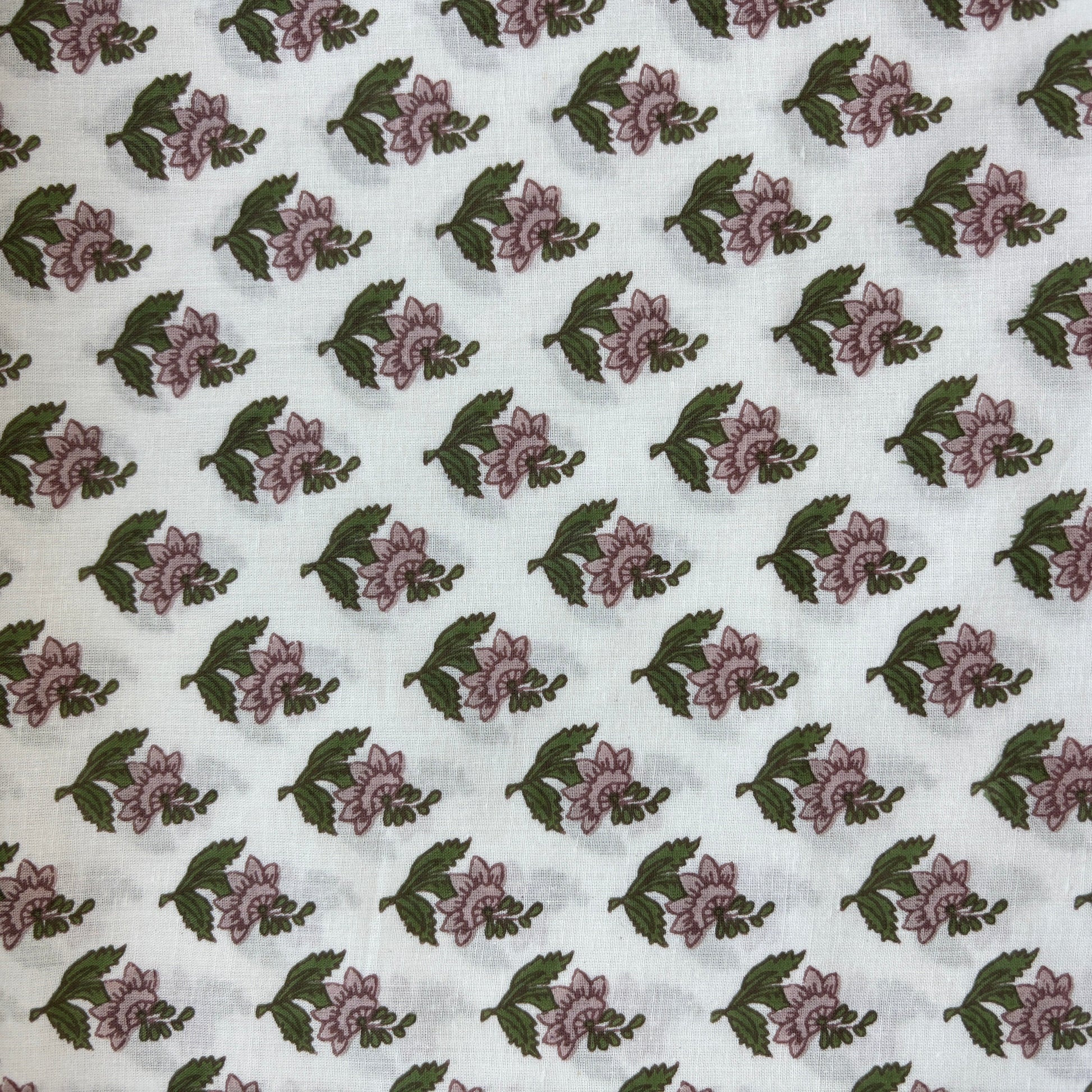 White Green Floral Print Cotton Fabric 16065