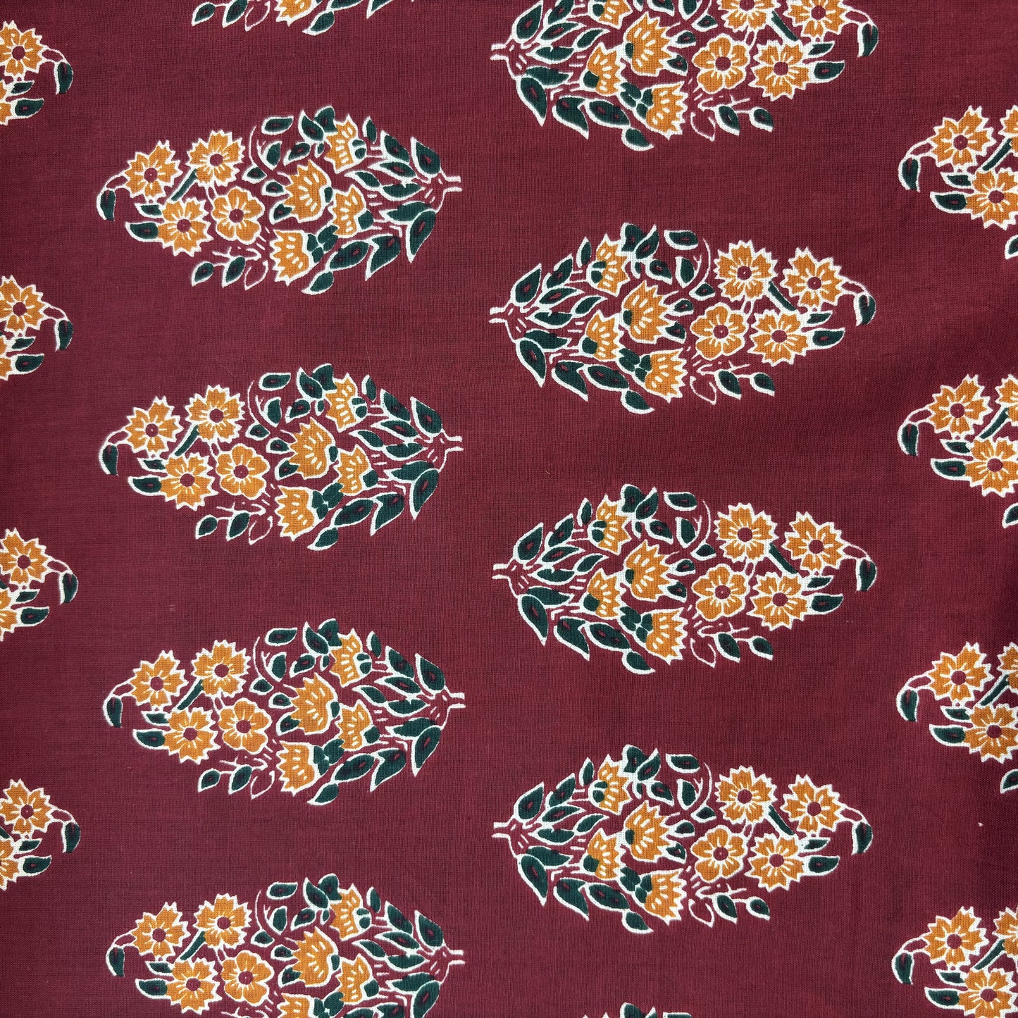 Red Orange Handblock Print Cotton Fabric 16247