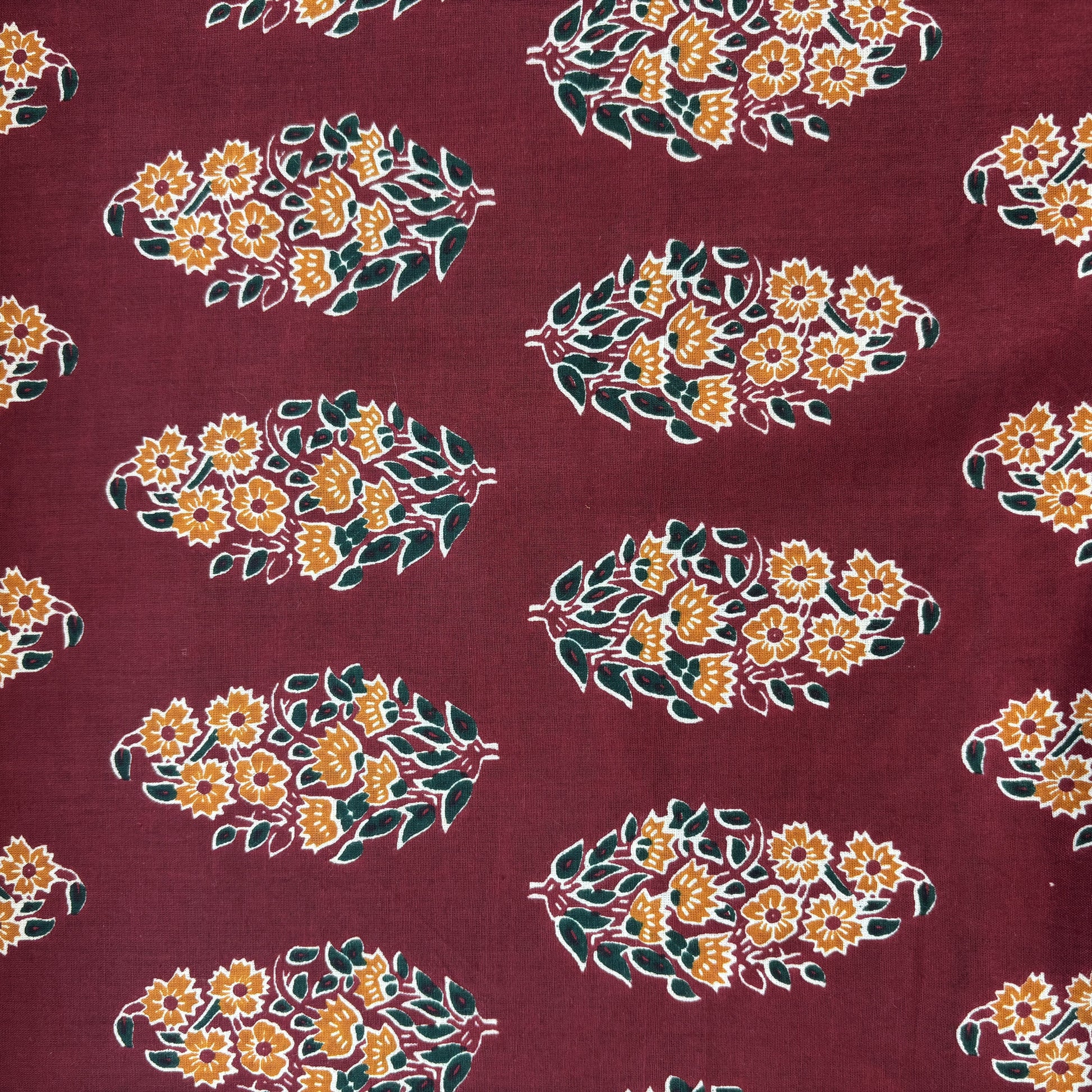 Red Orange Handblock Print Cotton Fabric 16247