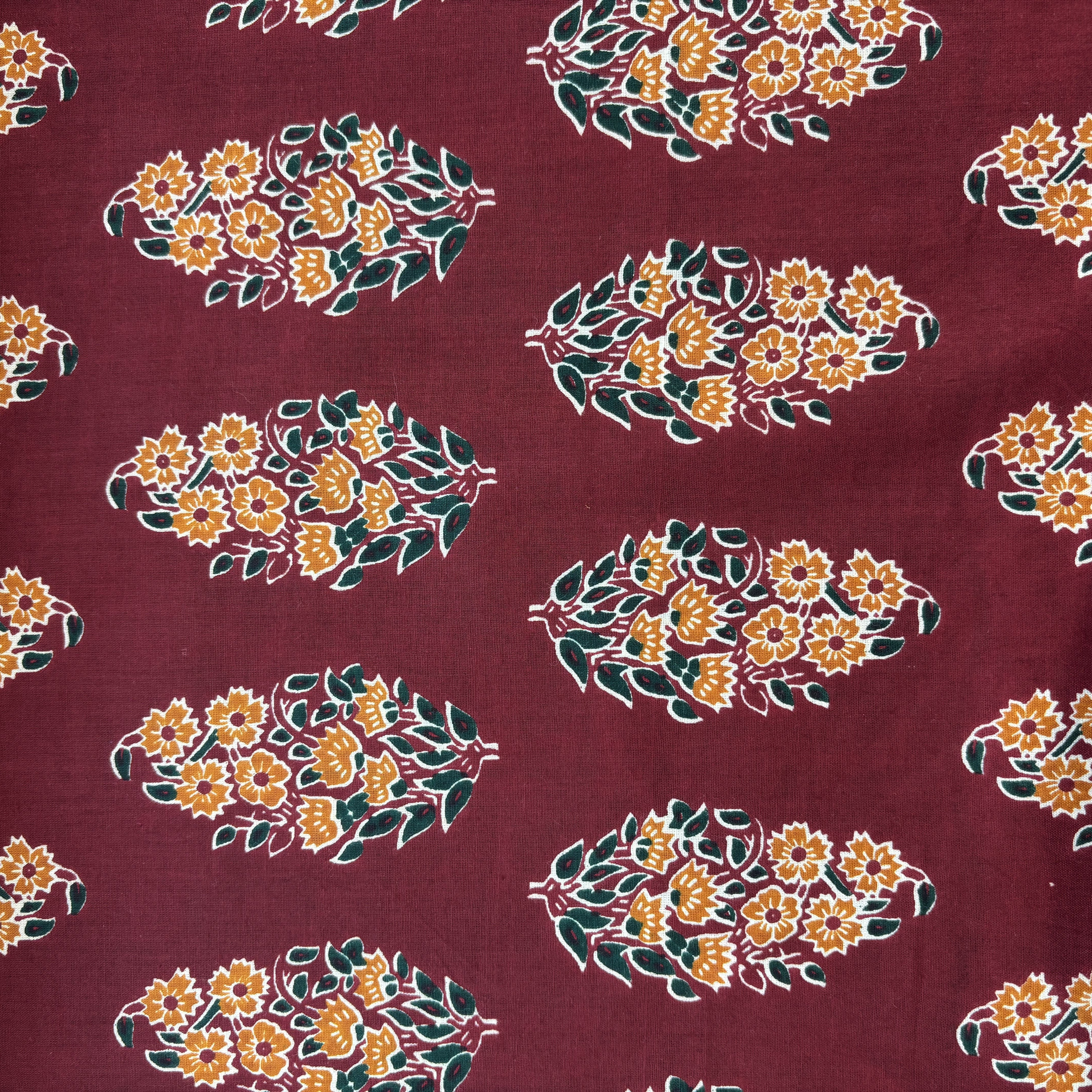 Red Orange Handblock Print Cotton Fabric 16247