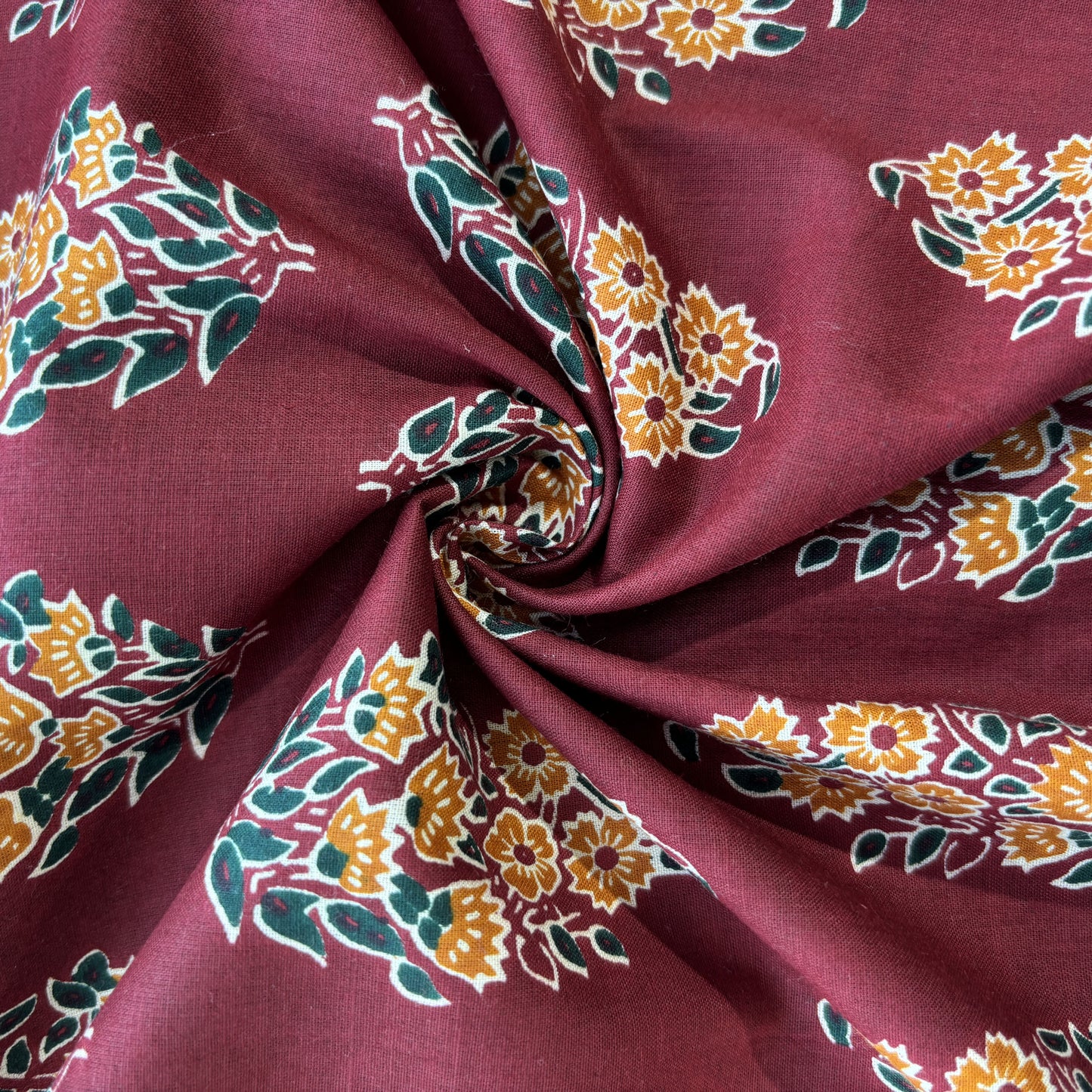 Red Orange Handblock Print Cotton Fabric 16247