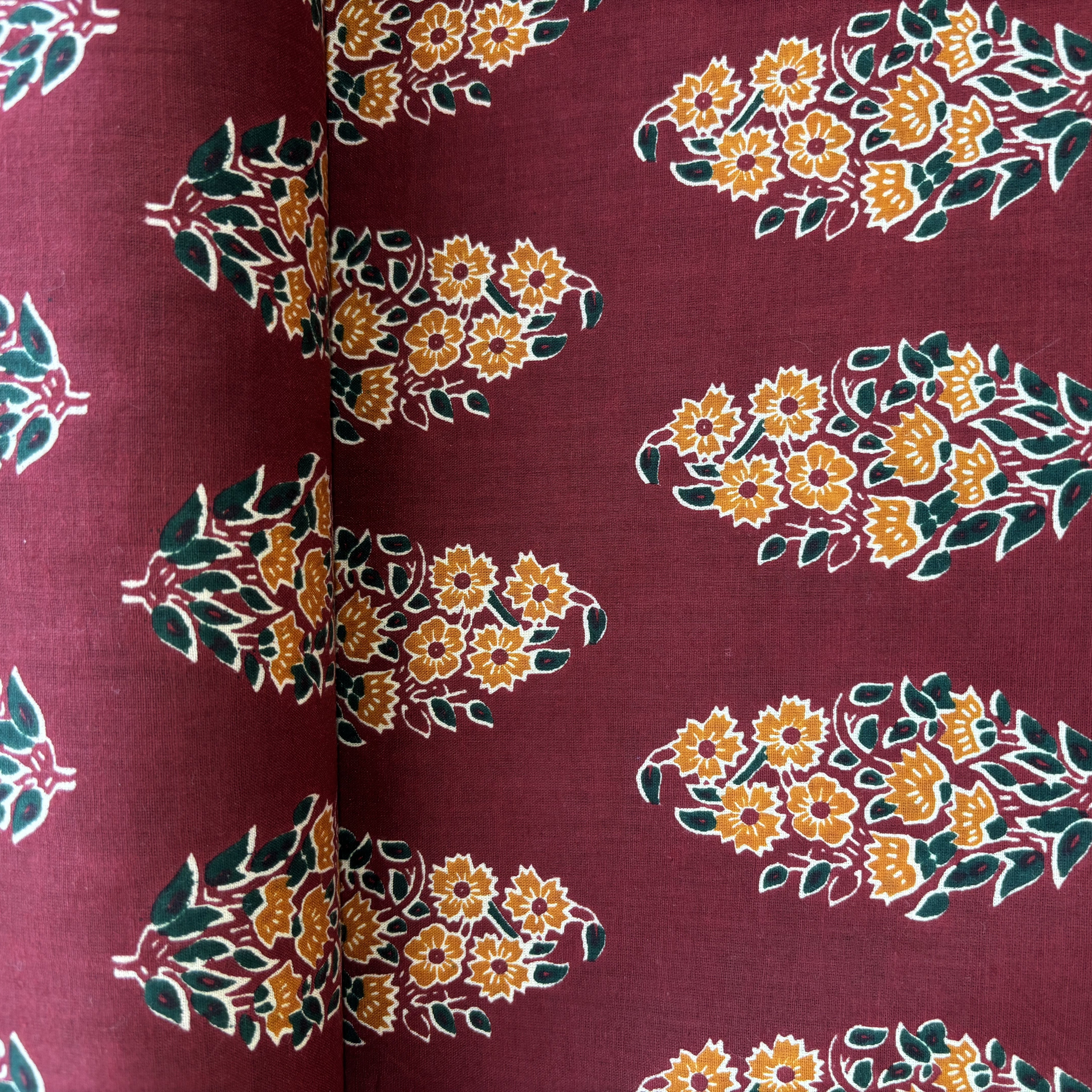 Red Orange Handblock Print Cotton Fabric 16247