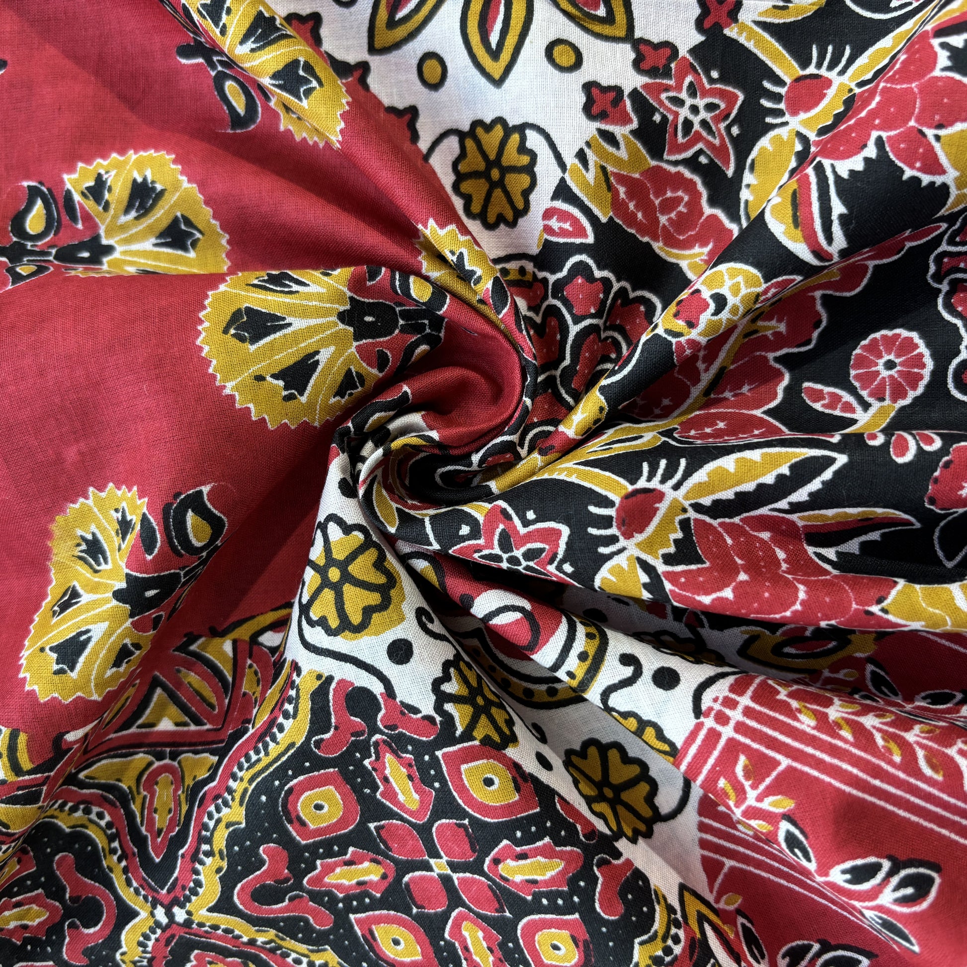 Red Black Ajrakh Print Cotton Fabric 16127