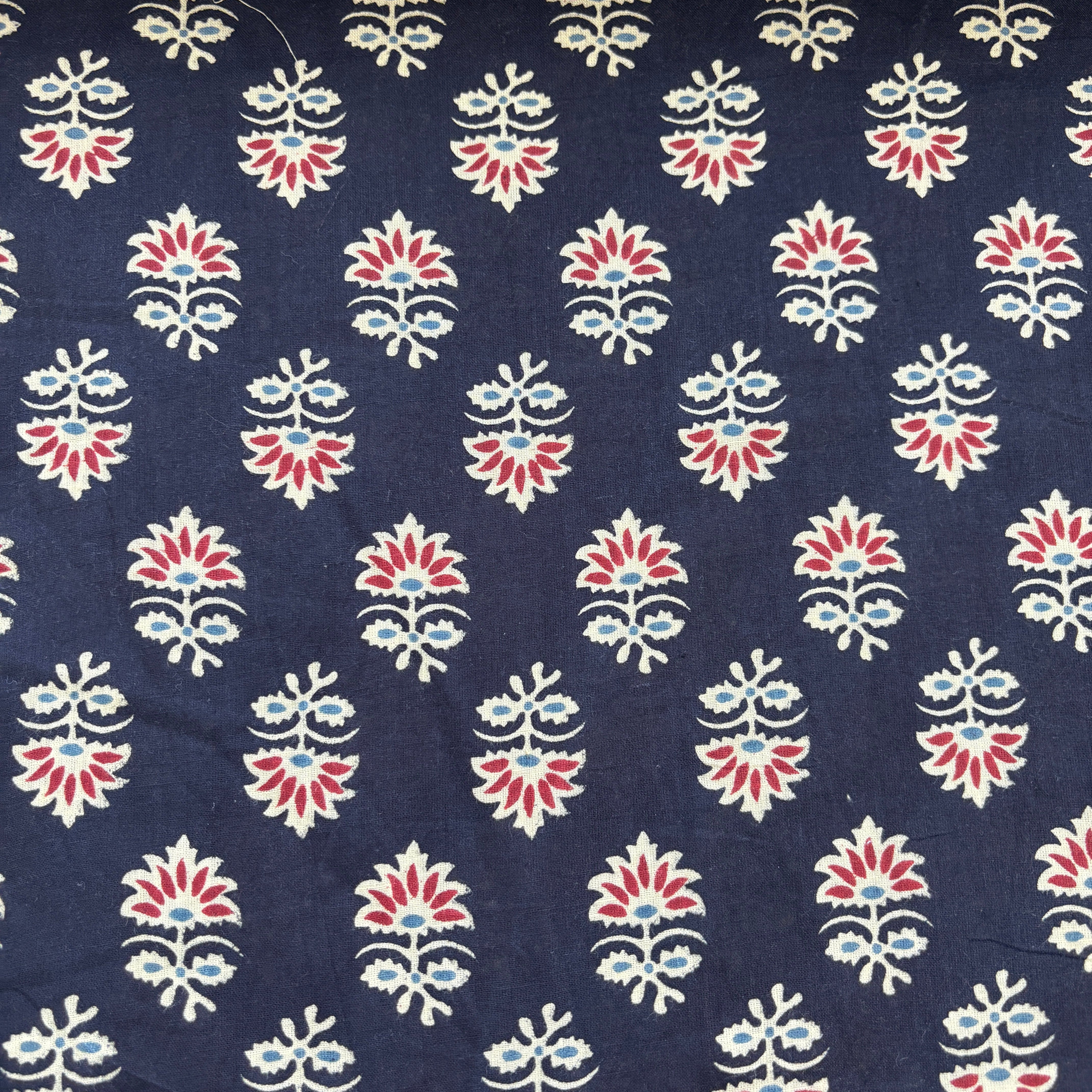Black Handblock Print Cotton Fabric 16103