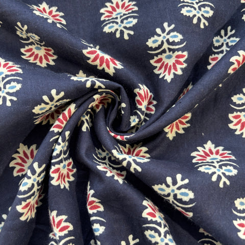 Black Handblock Print Cotton Fabric 16103