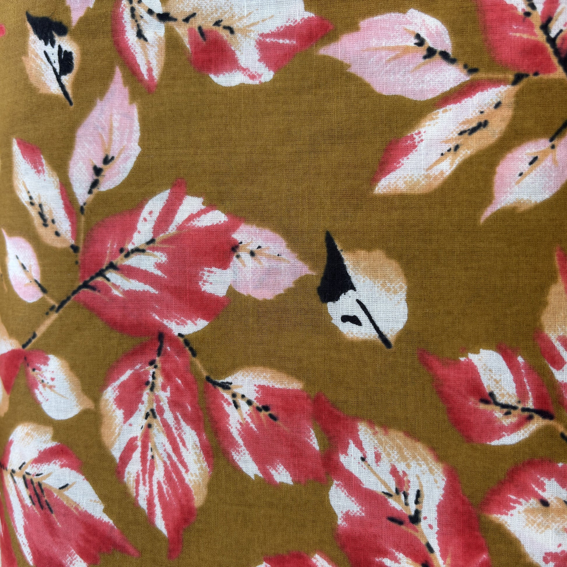 Mustard Yellow Tropical Print Cotton Fabric 16221