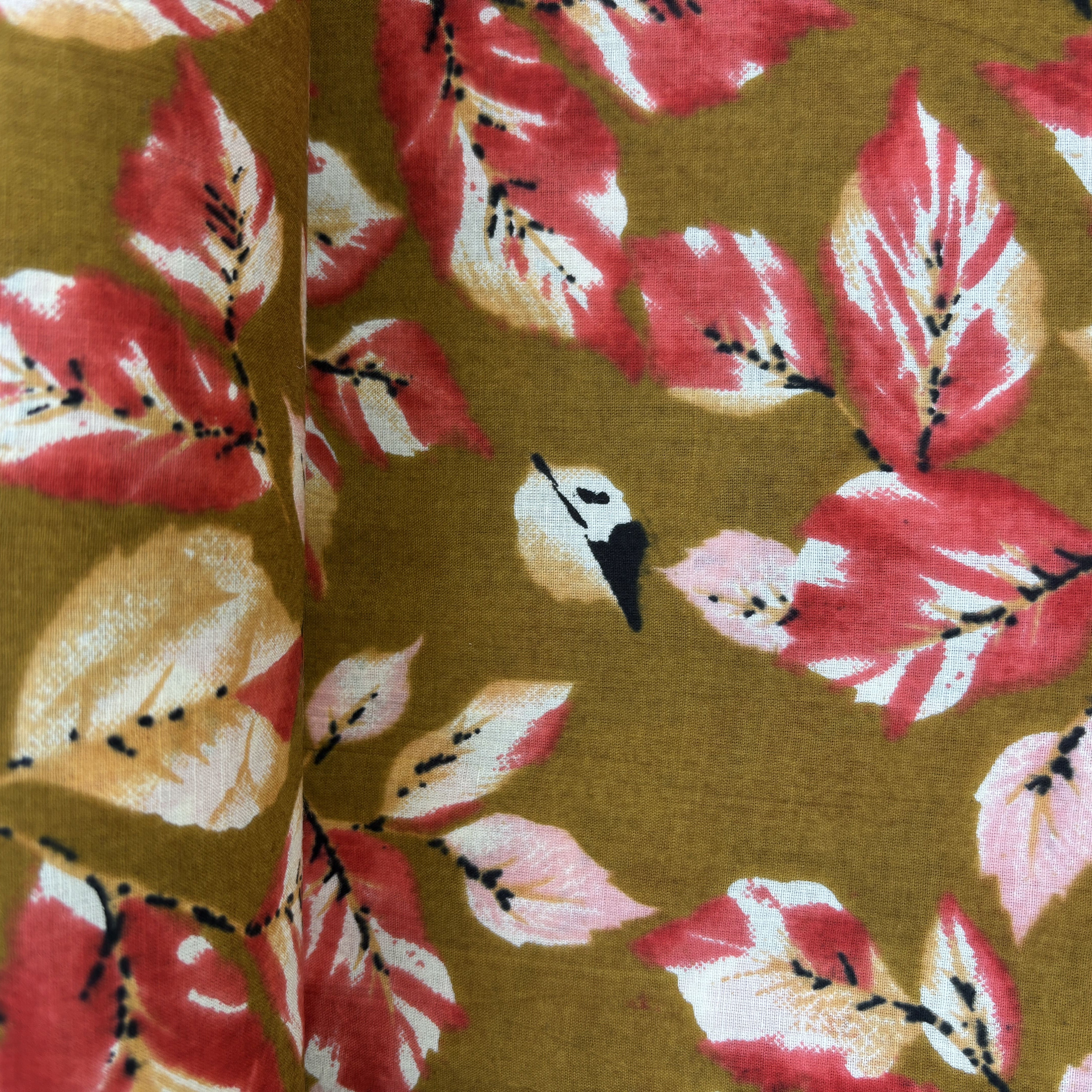 Mustard Yellow Tropical Print Cotton Fabric 16221