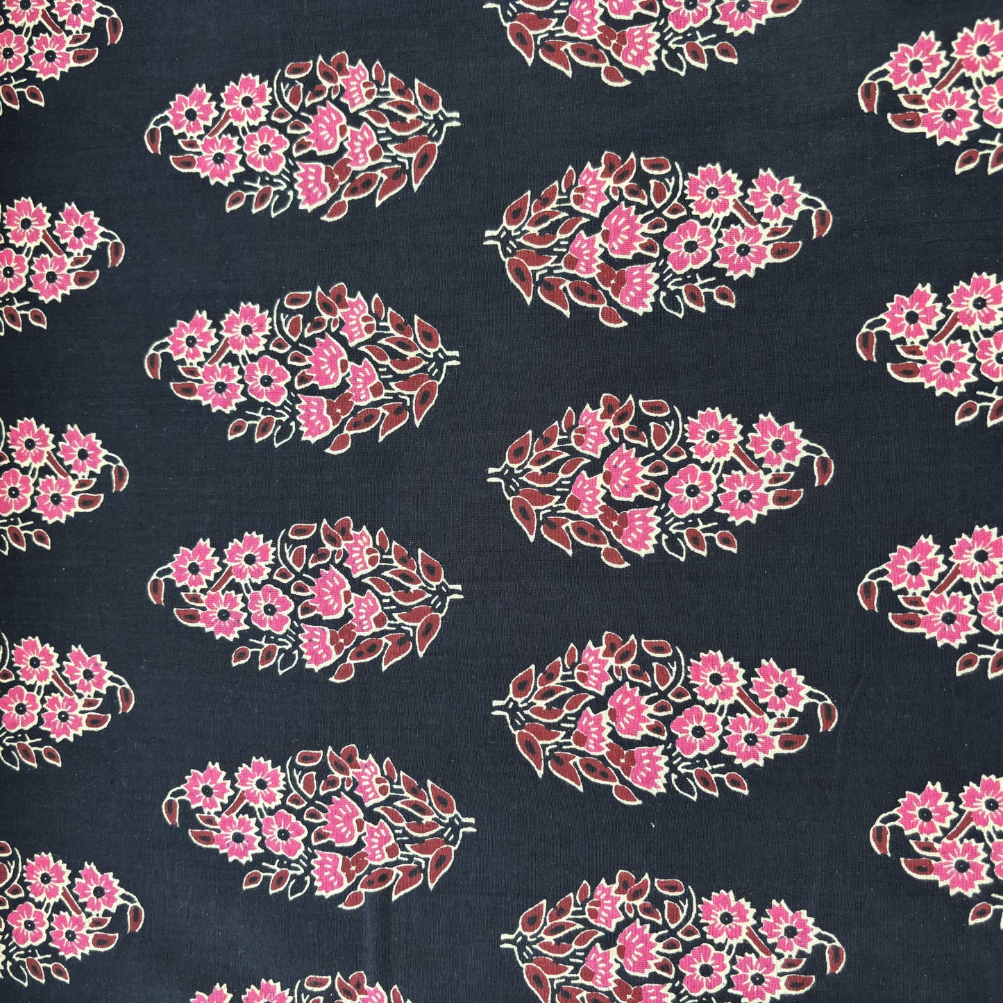 Black Pink Handblock Print Cotton Fabric 16245