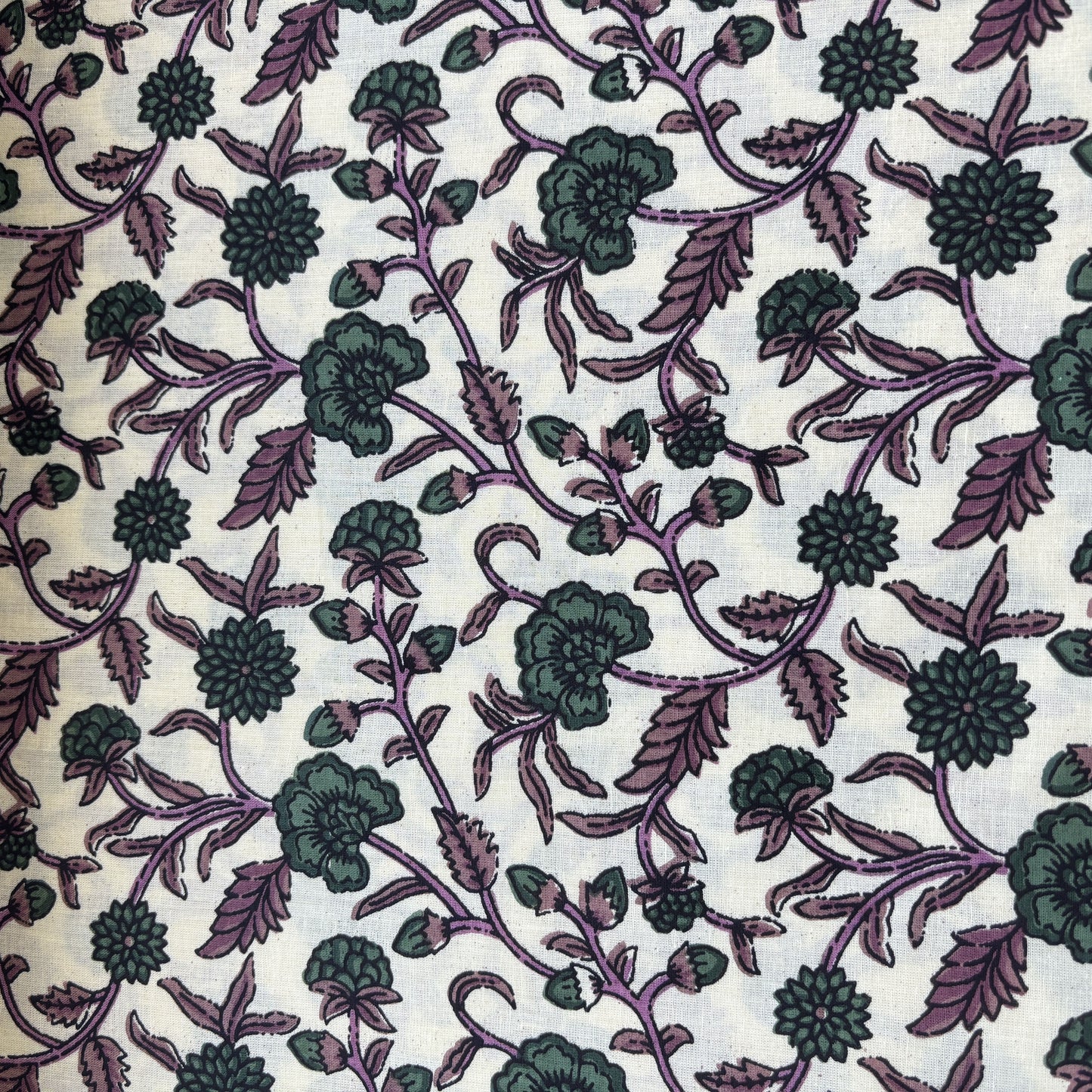 Cream Green Floral Print Cotton Fabric 16235