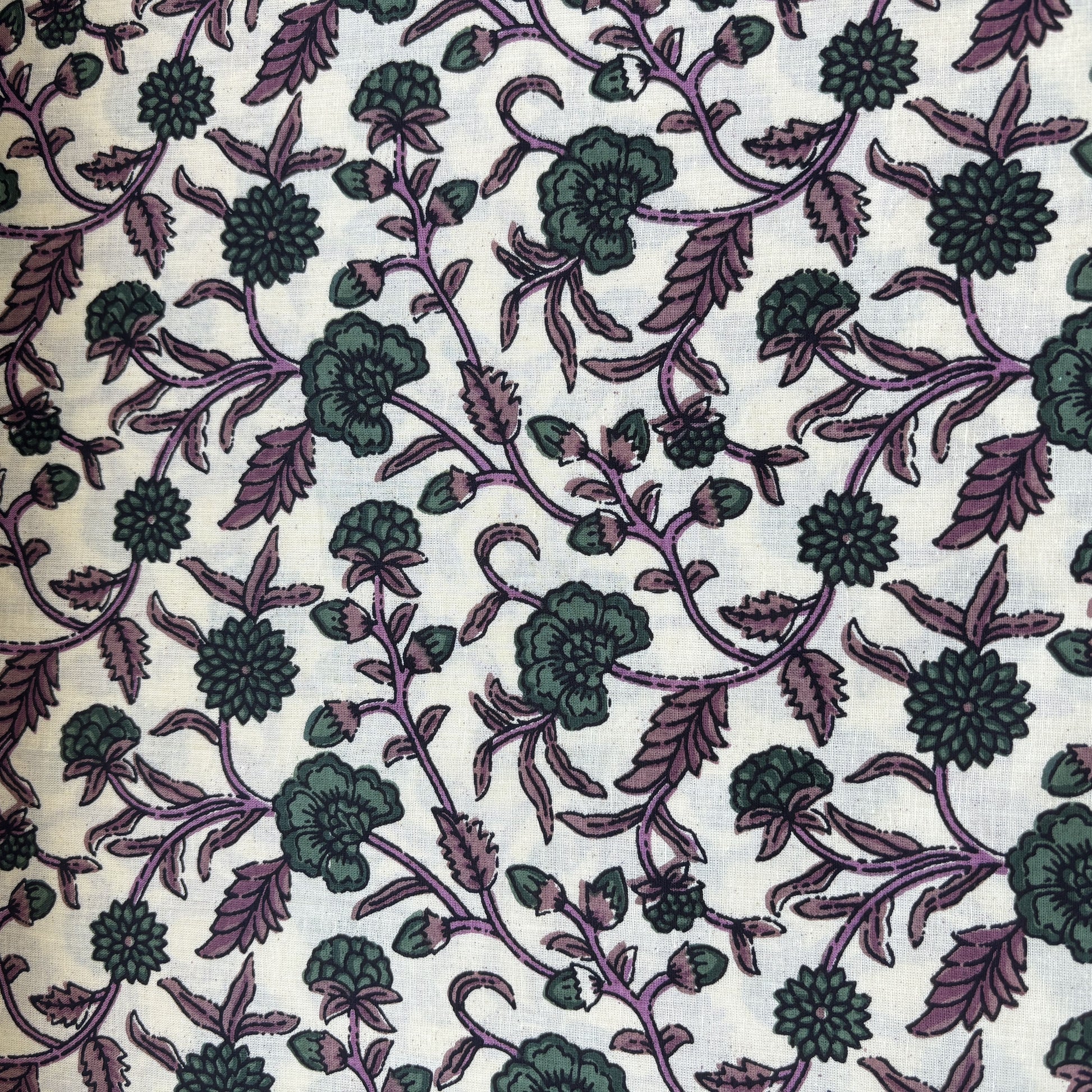 Cream Green Floral Print Cotton Fabric 16235