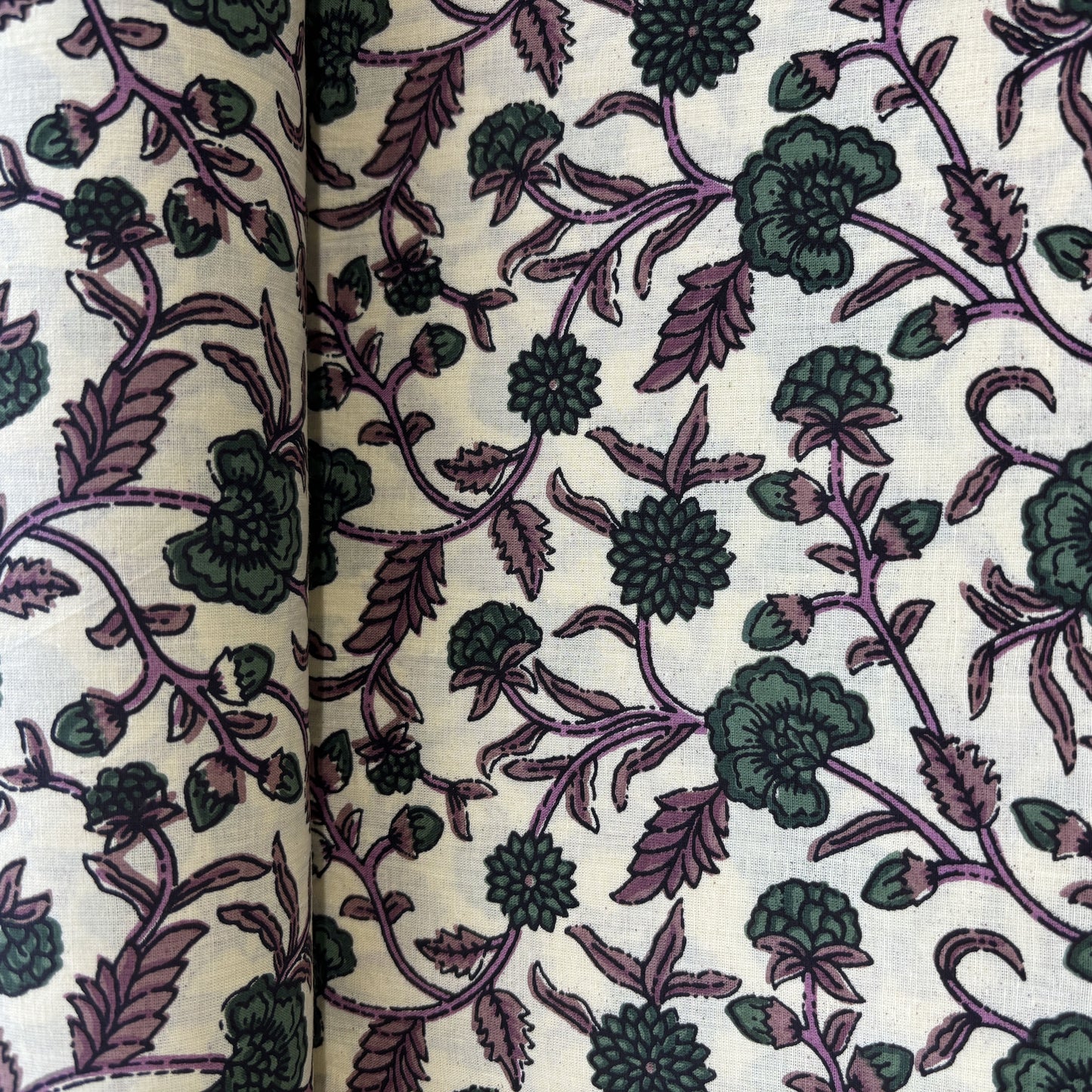 Cream Green Floral Print Cotton Fabric 16235