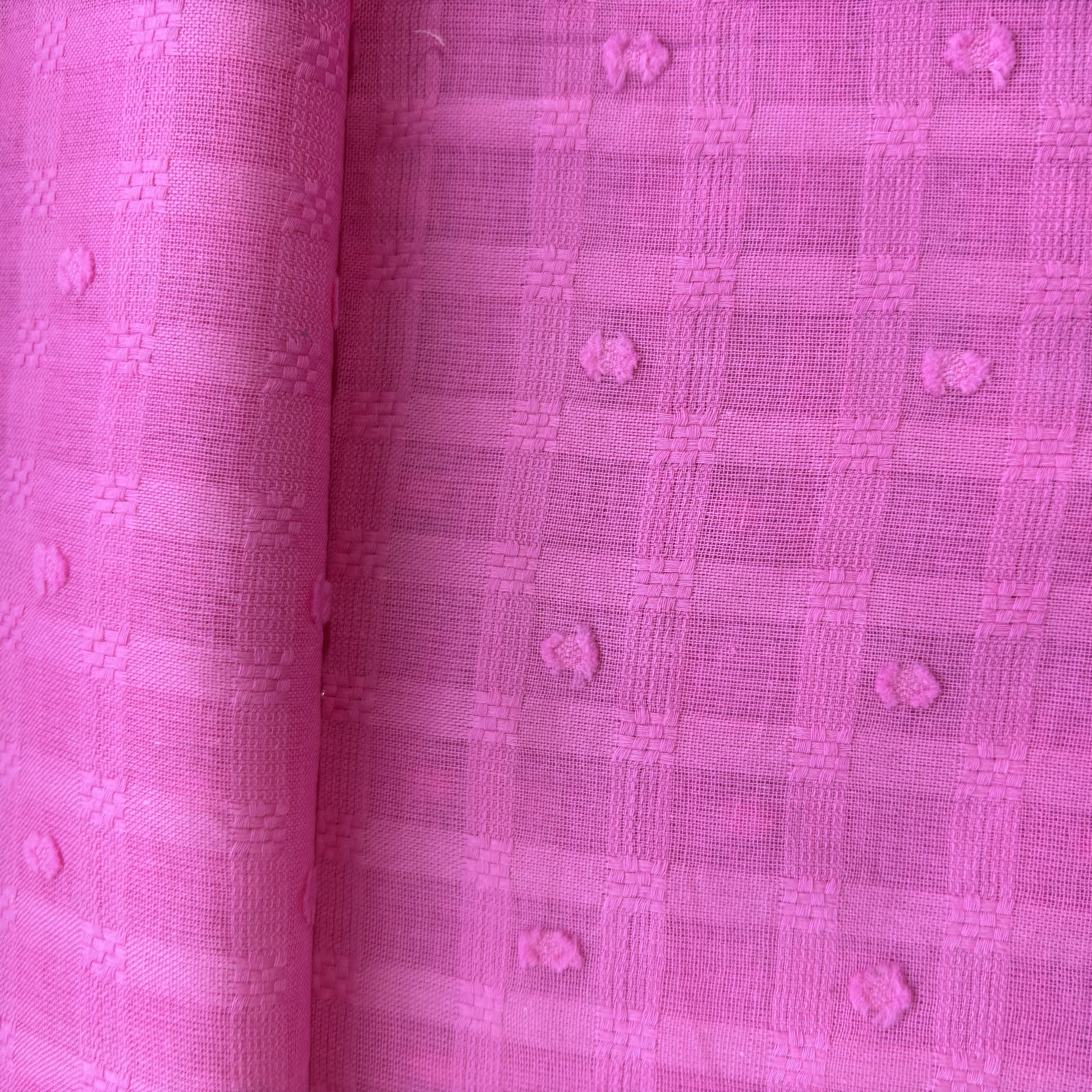 Pink Blue Check Cotton Dobby Fabric 1973