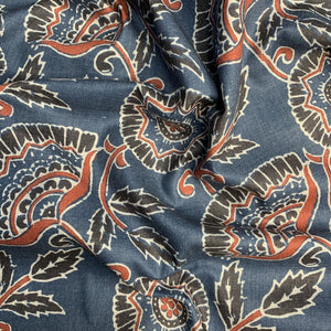 Premium Marble Blue Floral Print Cotton Fabric