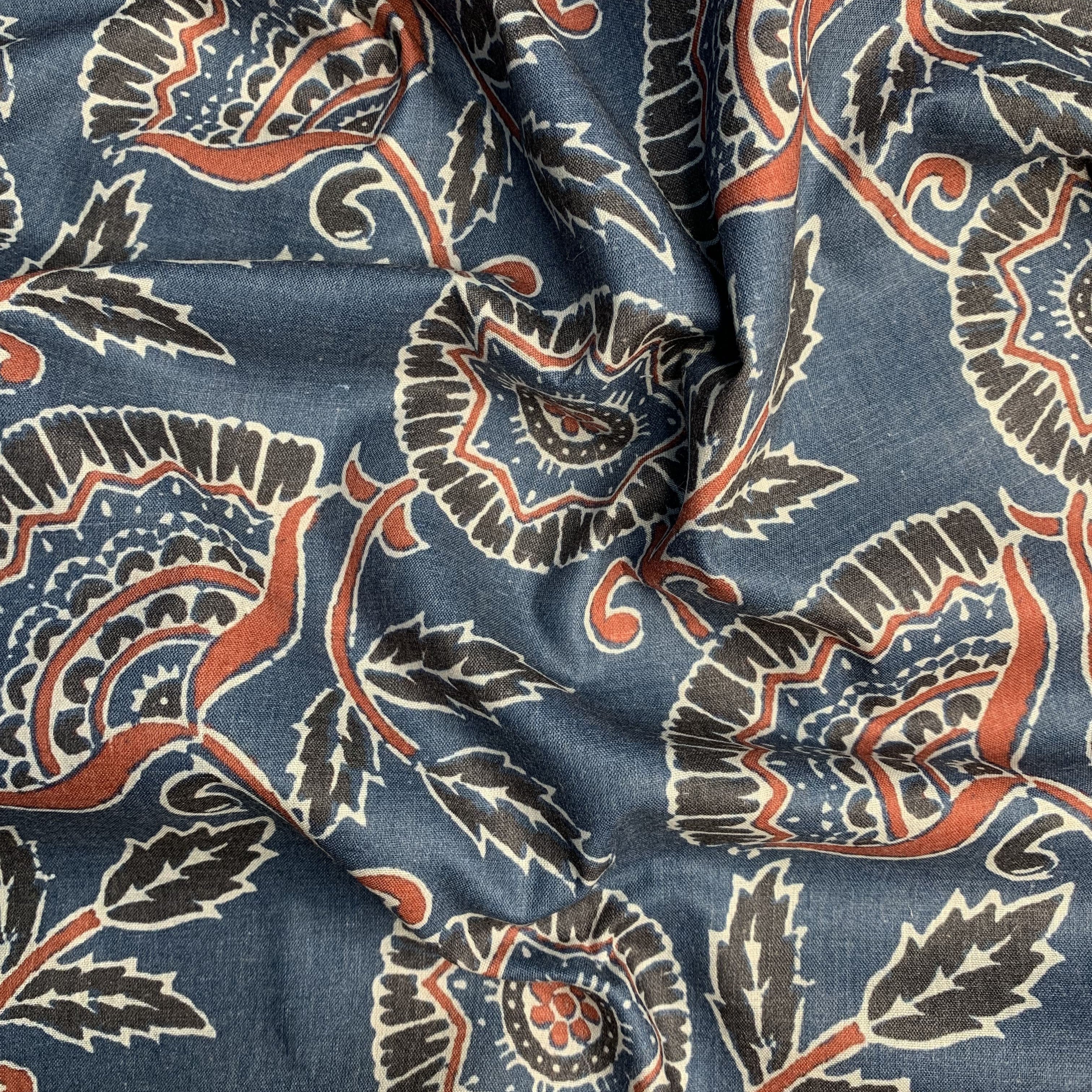 Premium Marble Blue Floral Print Cotton Fabric