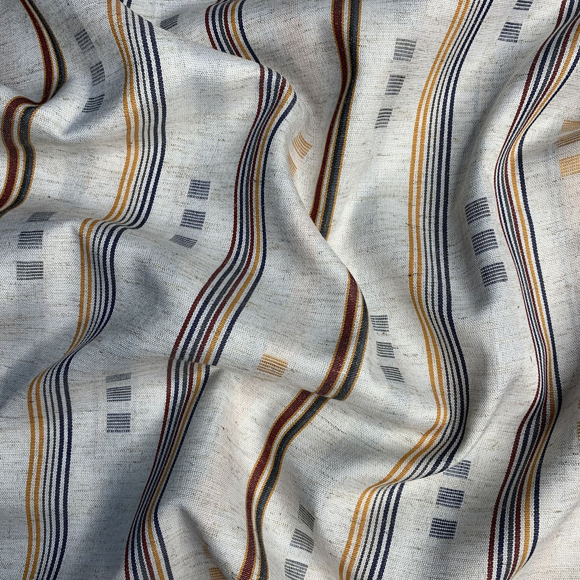 Premium Off white Multicolor Stripes with Dobby Print Linen Fabric