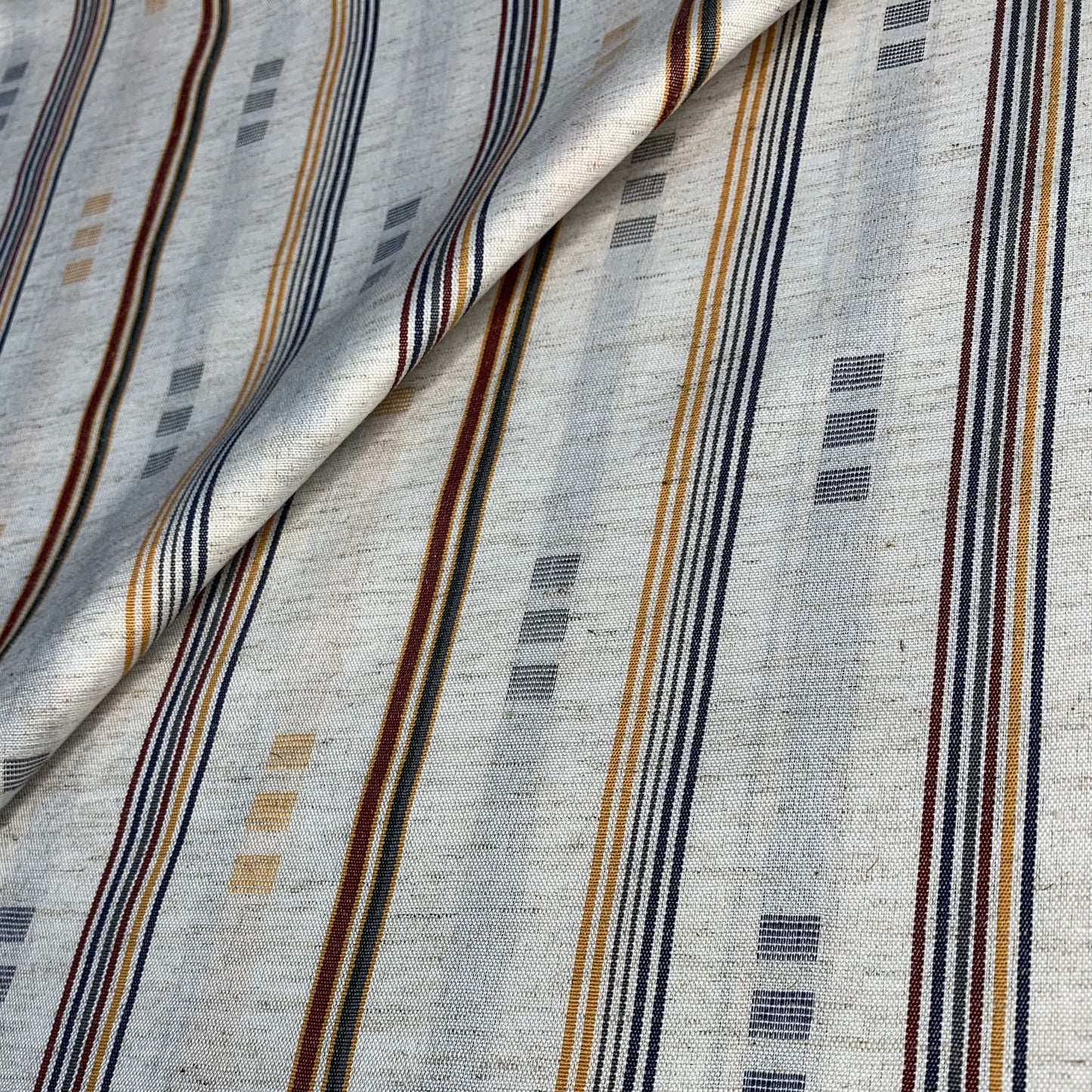 Premium Off white Multicolor Stripes with Dobby Print Linen Fabric