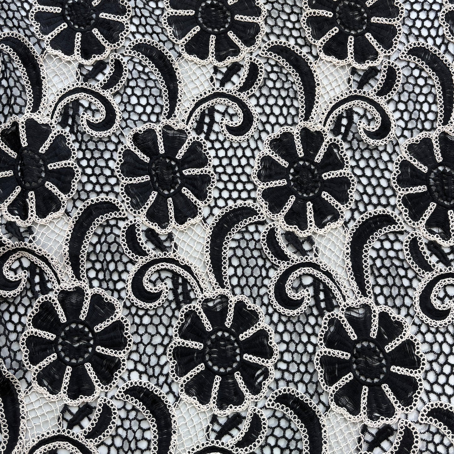 Black Floral Cotton Crochet Fabric 22587