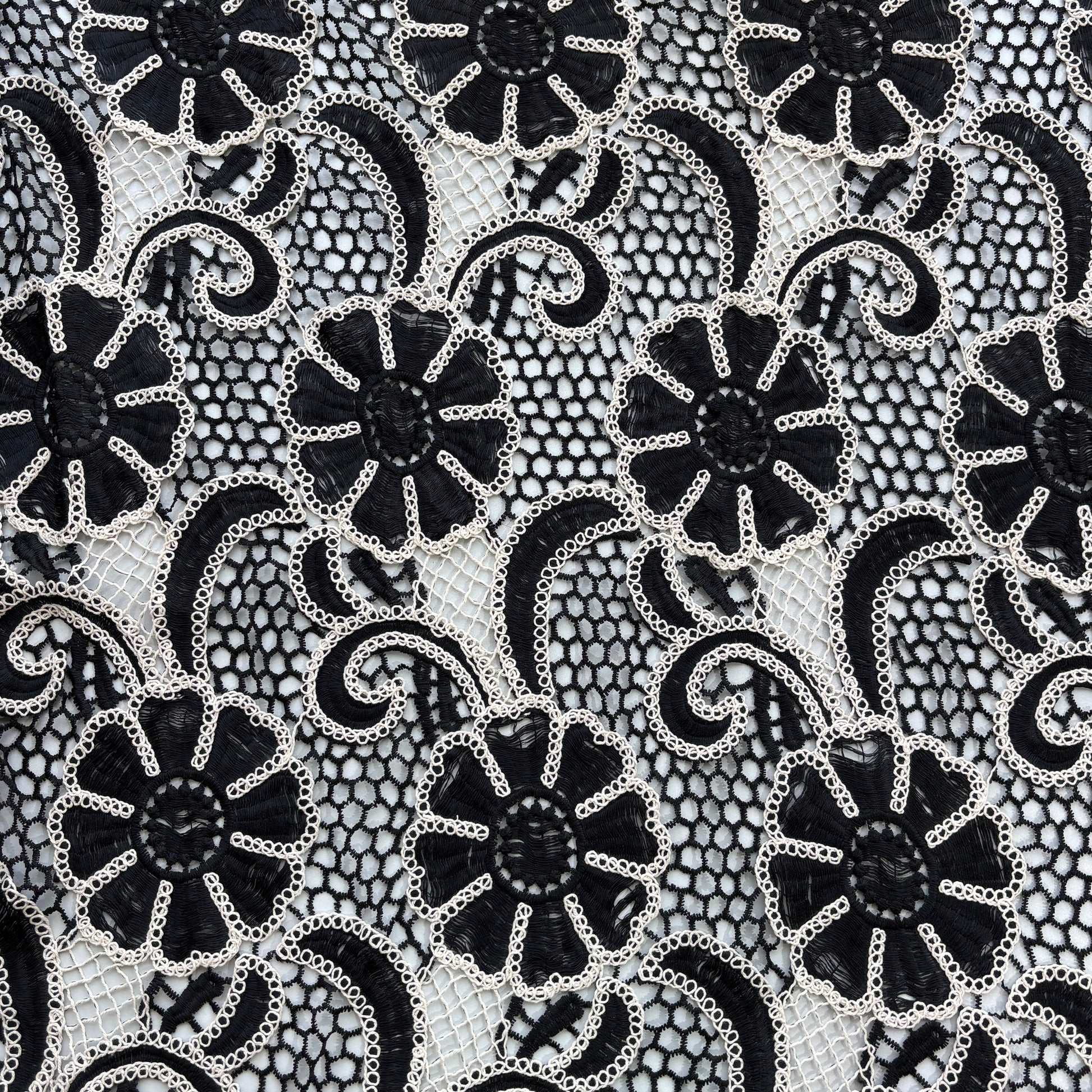 Black Floral Cotton Crochet Fabric 22587