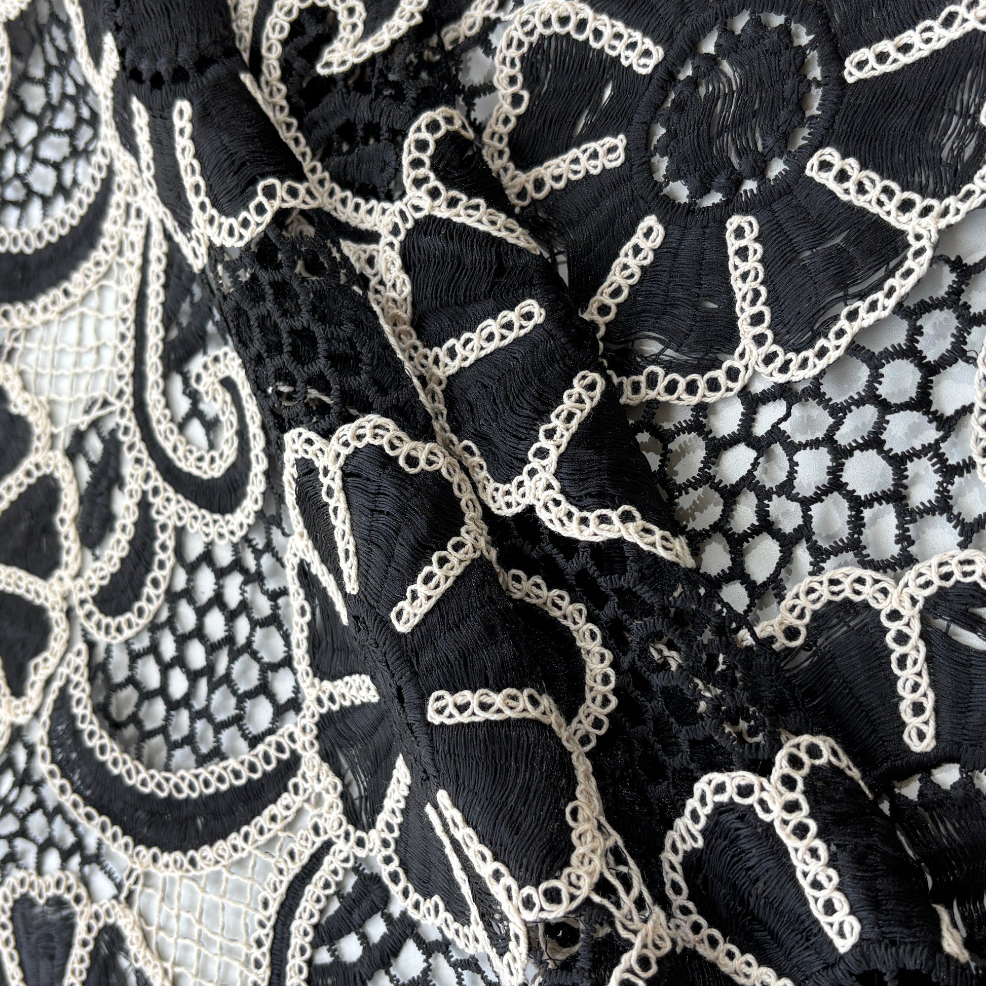 Black Floral Cotton Crochet Fabric 22587