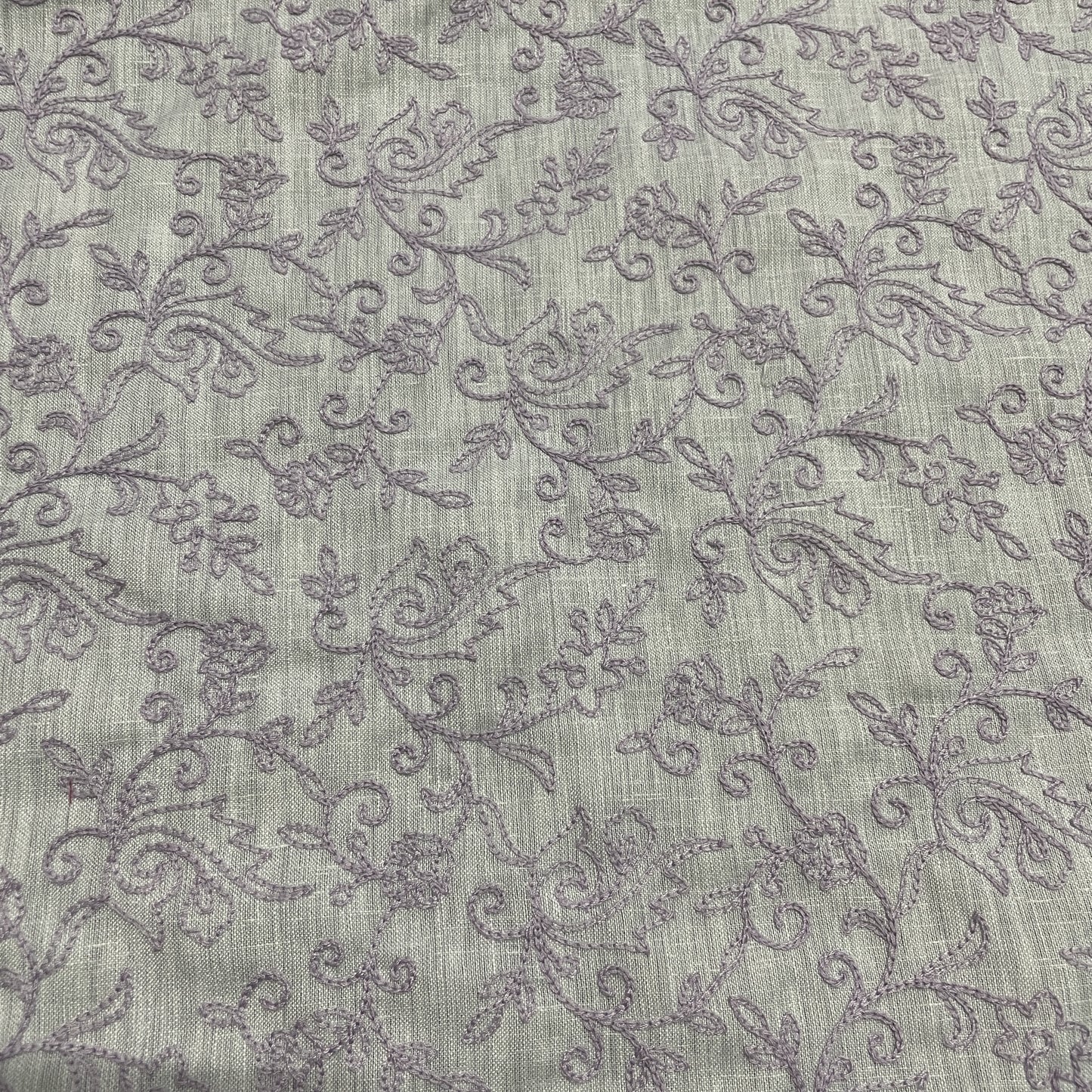 Light Lavender Floral Thread Embroidery Linen Fabric