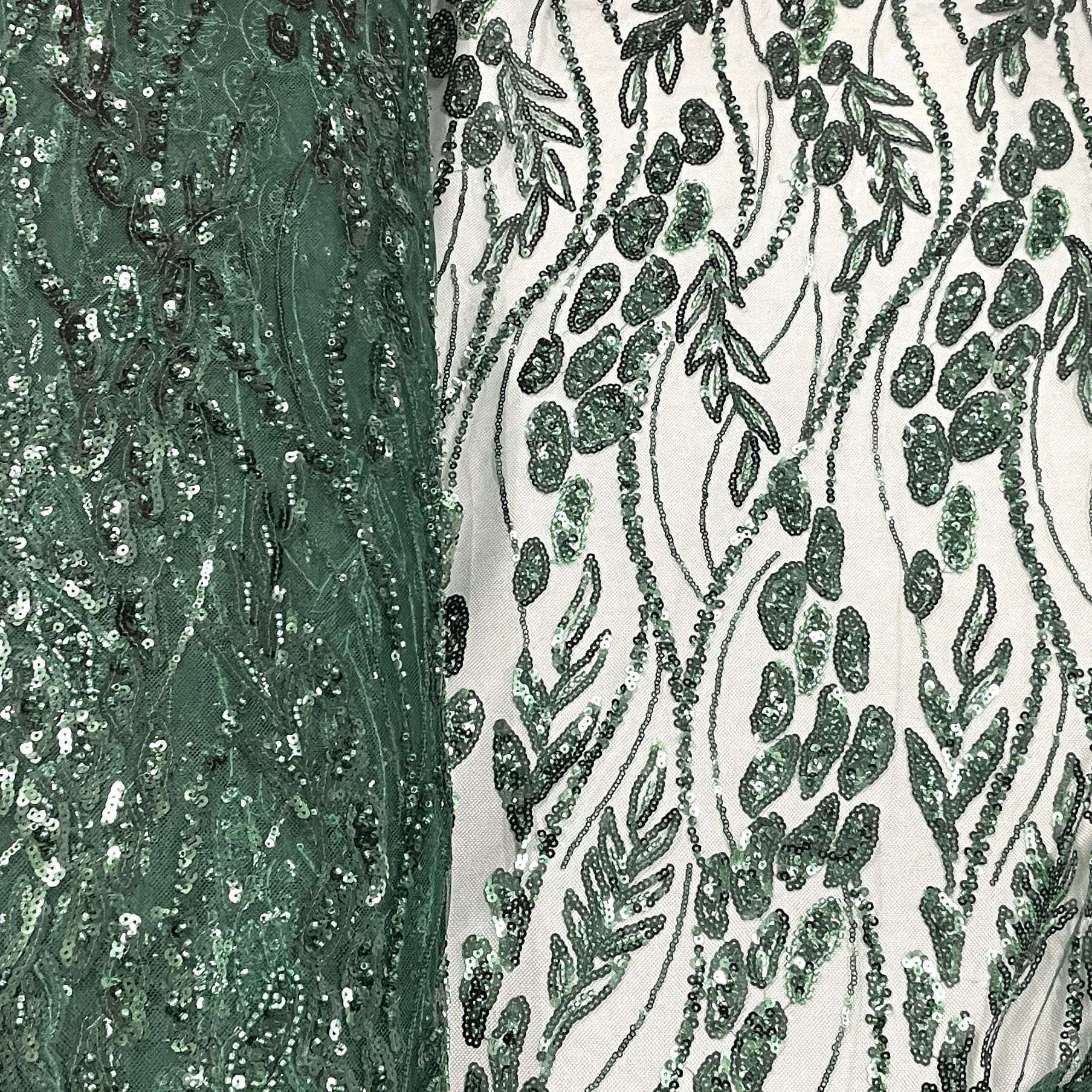 classic green floral pearl sequence handwork embroidery net fabric