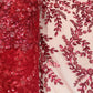 Classic Red Floral Sequins Handwork Embroidery Net Fabric