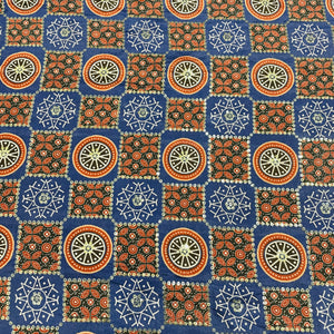 Blue & Red Zari Embroidery Chinnon Fabric - TradeUNO
