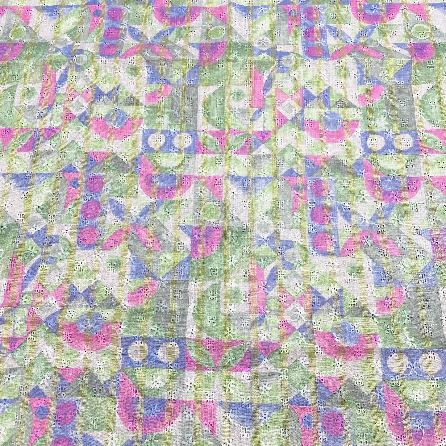 Multicolor With Lurex Cotton Linen Schiflli Fabric - TradeUNO