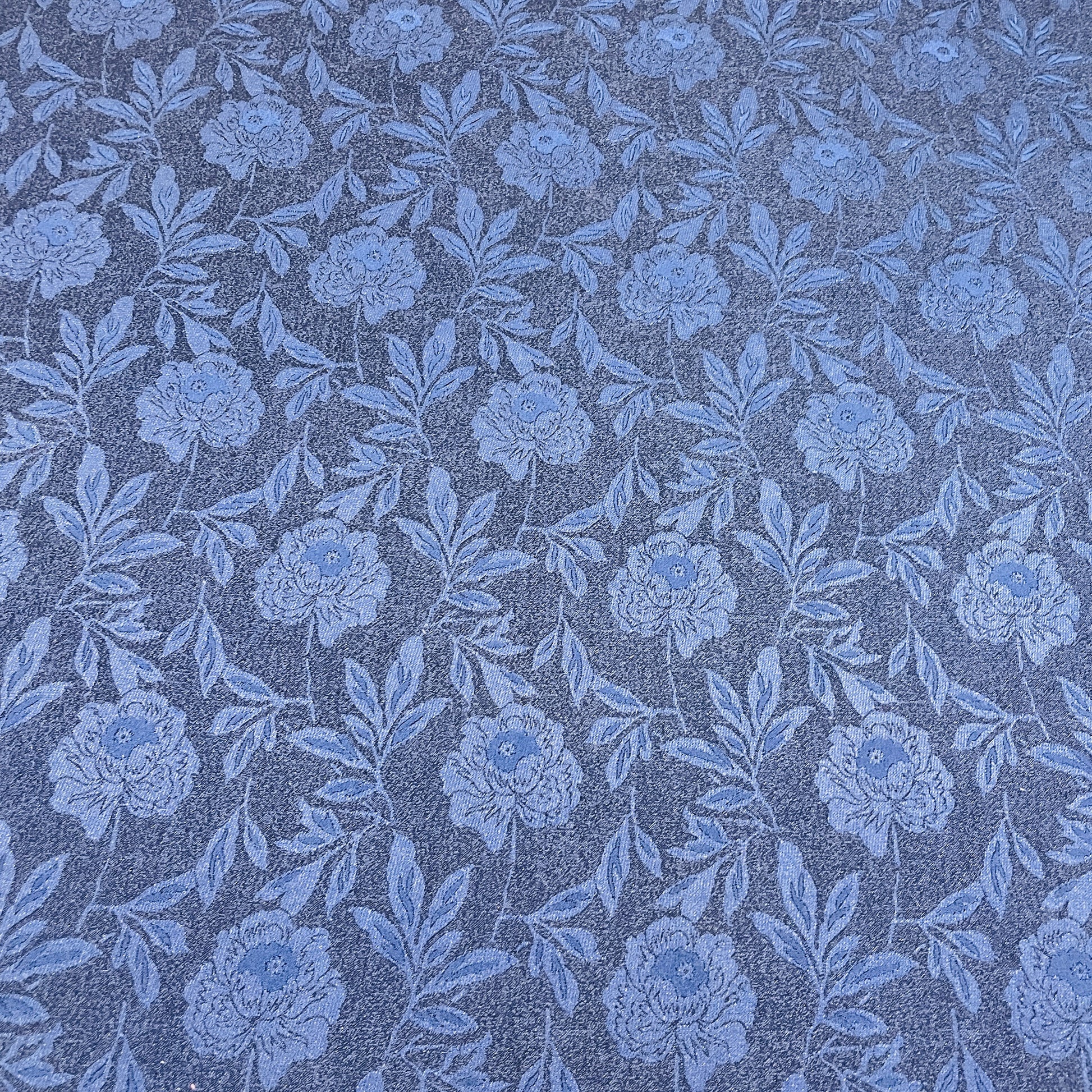 Dark Blue Floral Brocade Jacquard Fabric - TradeUNO