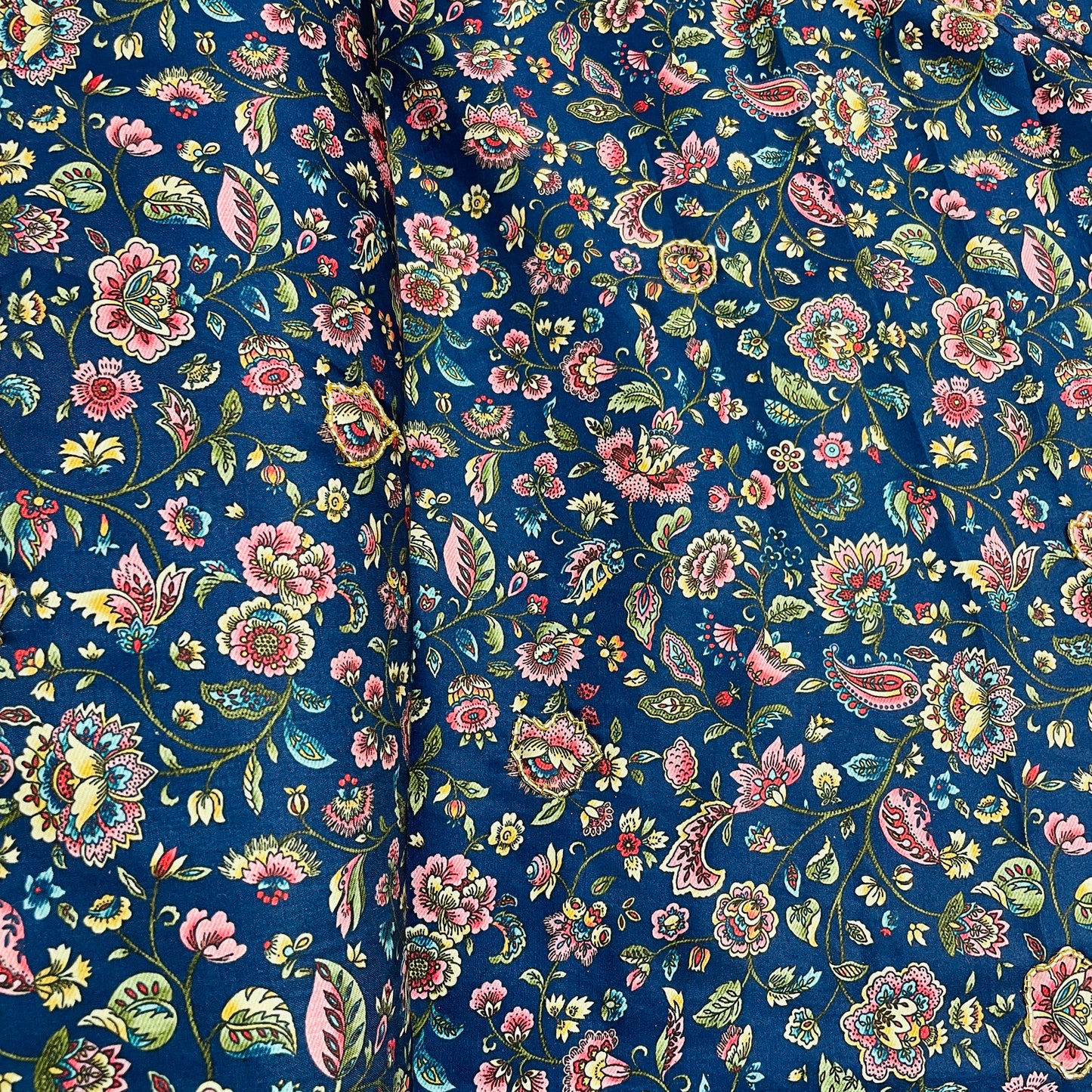 Navy Blue Floral Hand Embroidery Modal Satin Fabric - TradeUNO
