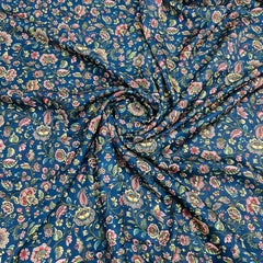 Navy Blue Floral Hand Embroidery Modal Satin Fabric - TradeUNO