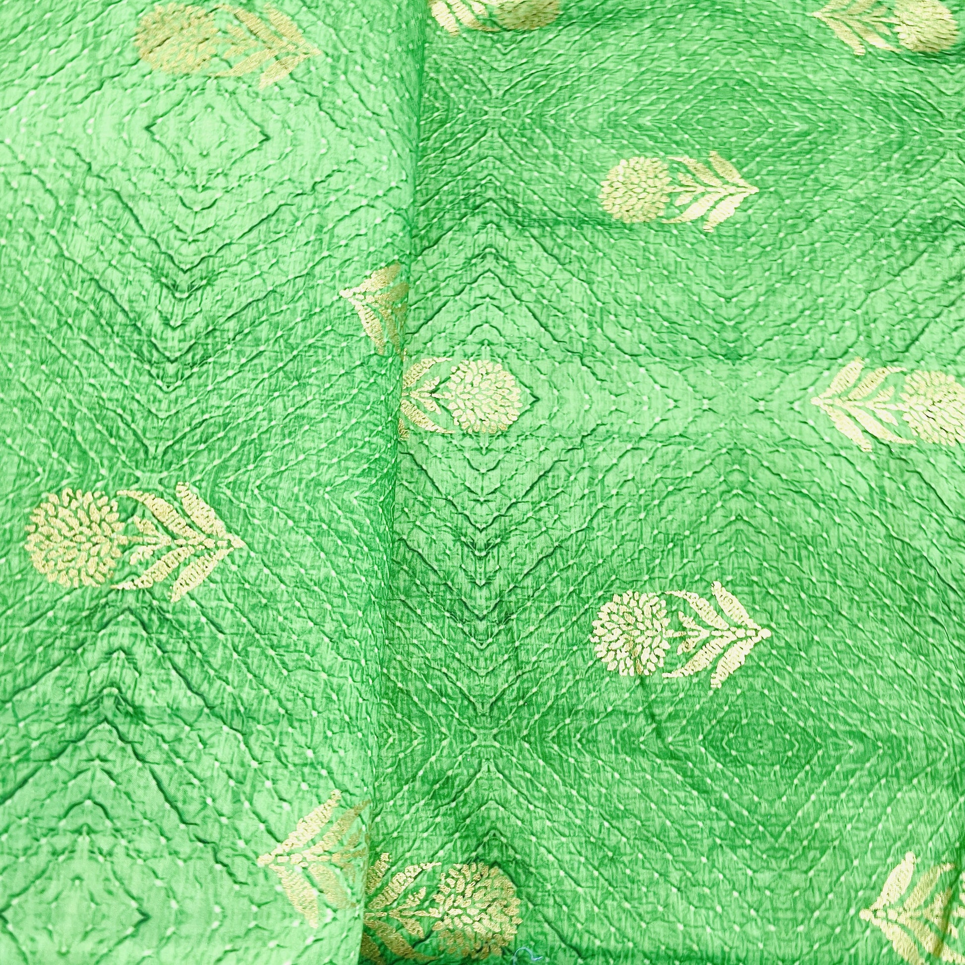Green Bandhani With Foil Chanderi Fabric - TradeUNO