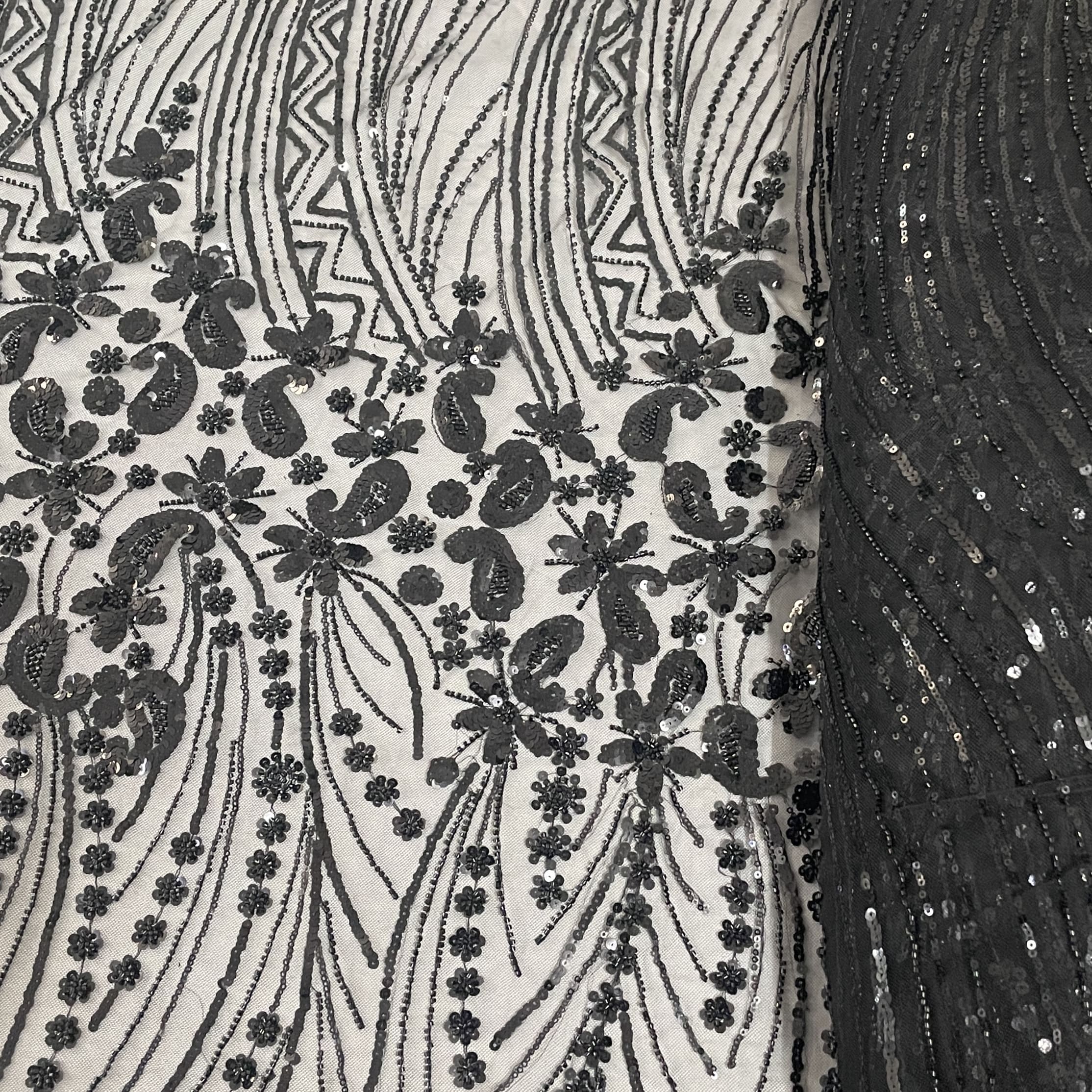 shop classic black pearl sequence embroidery net fabric