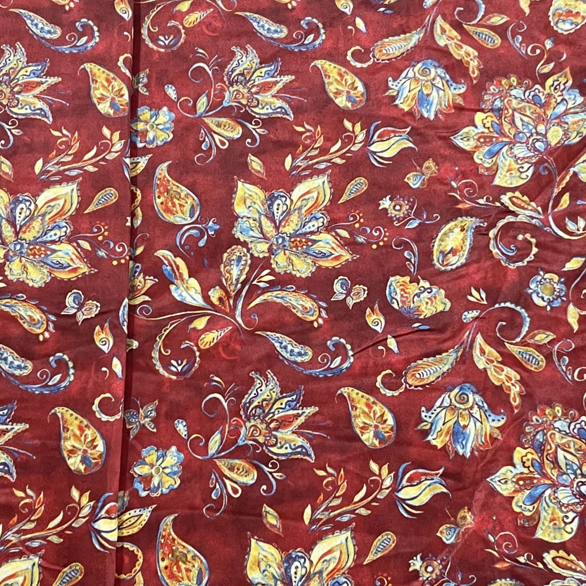 Classic Dark Red Floral Print Velvet Fabric