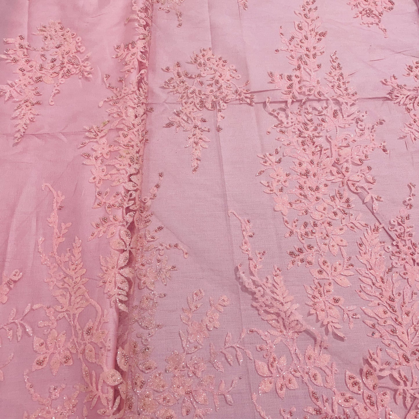 pink floral pearl shimmer embroidery net fabric 17