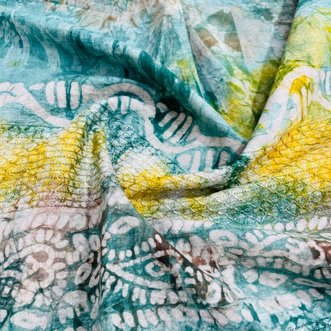 Green Batik Print Sequence Embroidery Cotton Fabric - TradeUNO