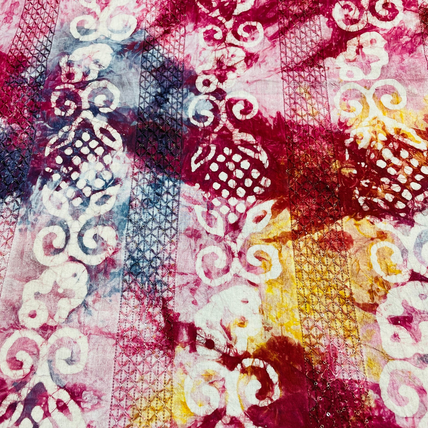 Pink Batik Print Sequence Embroidery Cotton Fabric - TradeUNO