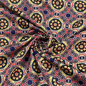 Classic Blue Ajrakh Print Velvet Fabric