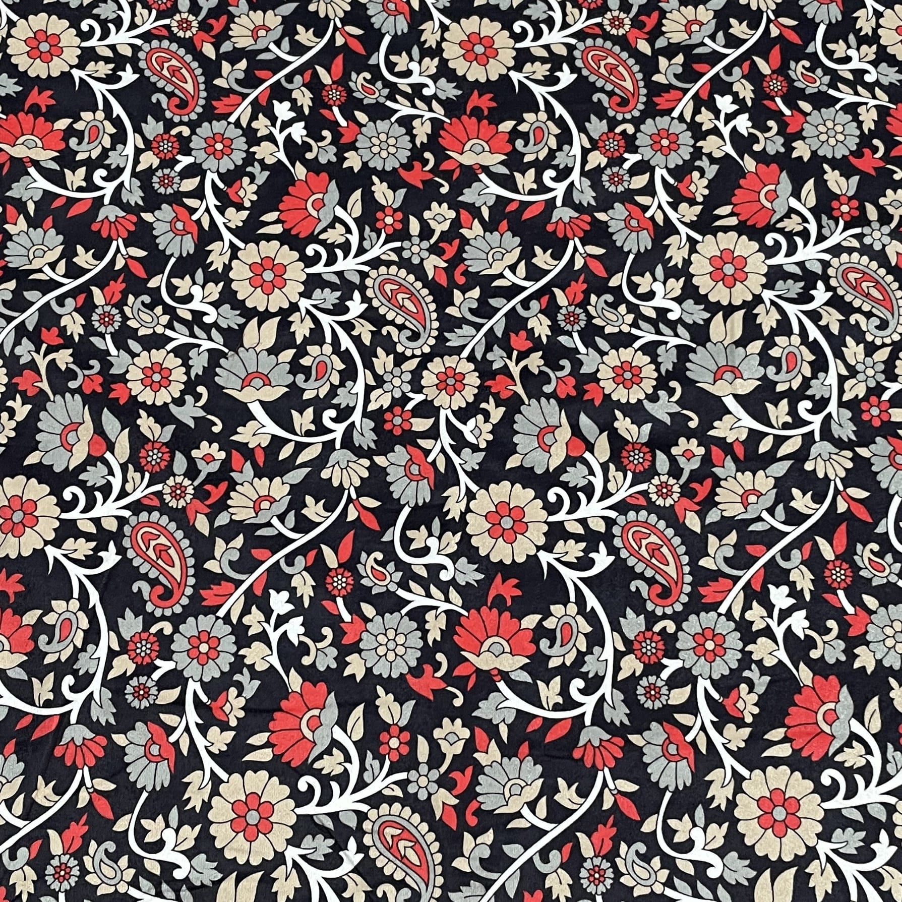 Classic Dark Blue Floral Print Velvet Fabric