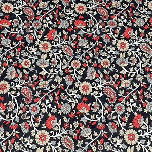 Classic Dark Blue Floral Print Velvet Fabric