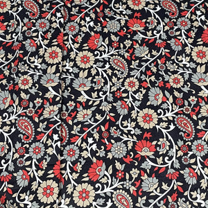Classic Dark Blue Floral Print Velvet Fabric