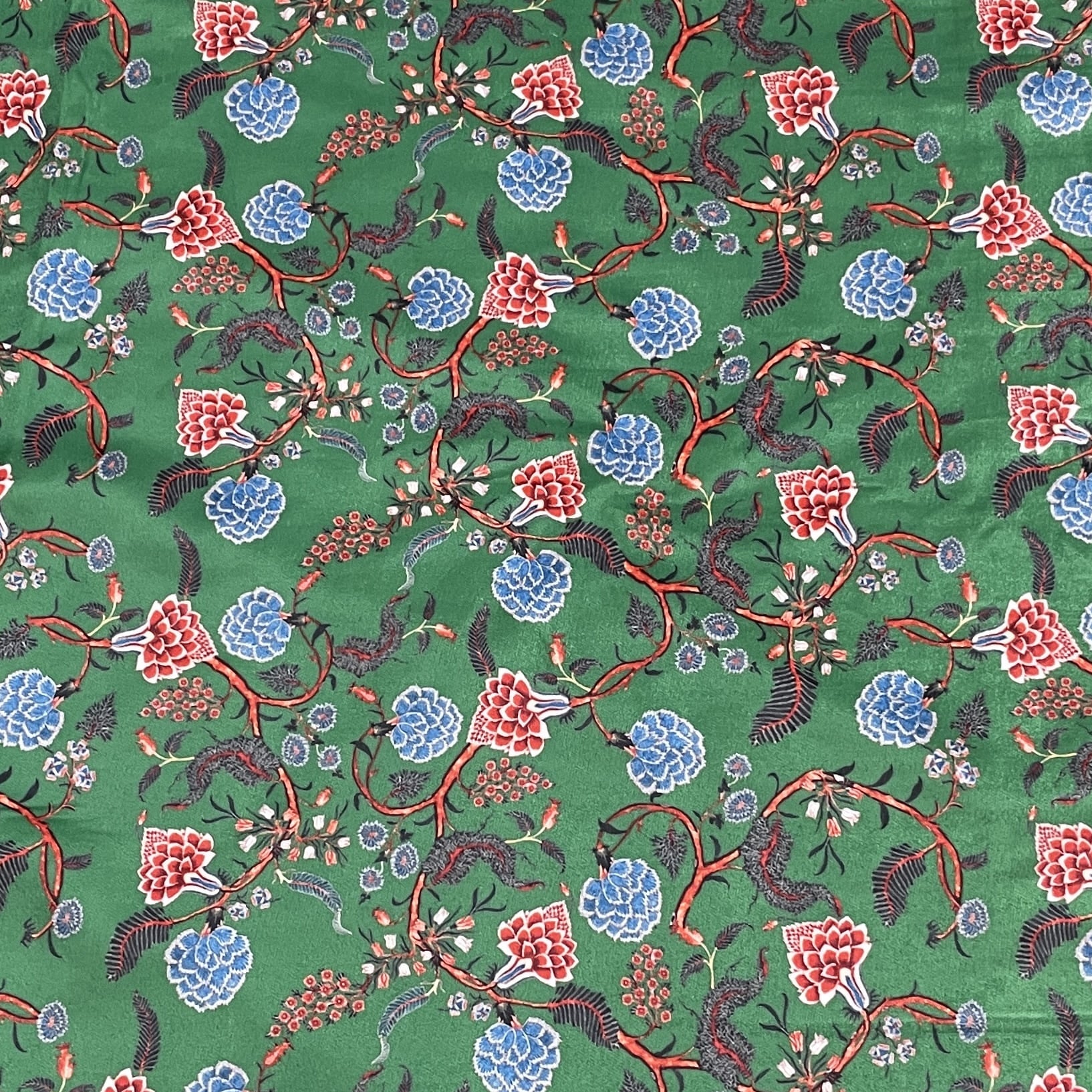 Classic Green Floral Print Velvet Fabric