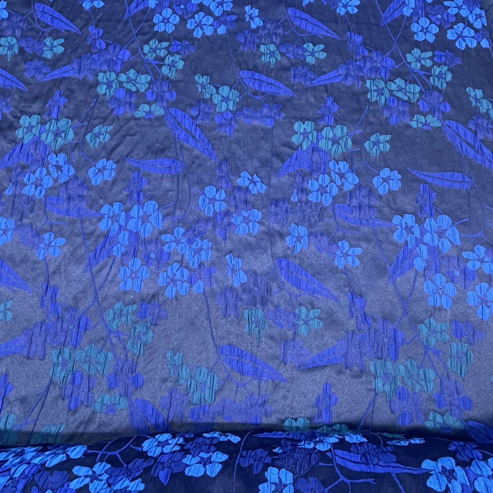 Blue & Green Floral Brocade Jacquard Fabric - TradeUNO