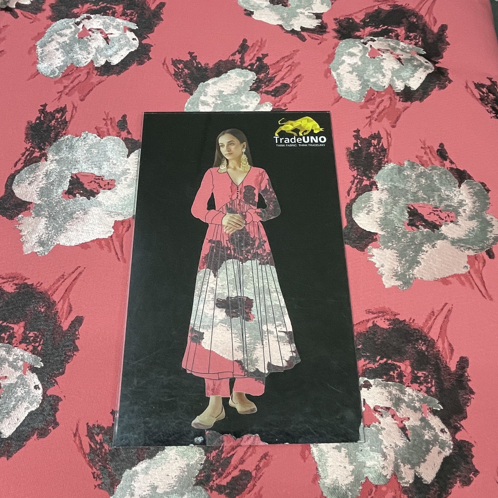 Red Floral Brocade Jacquard Fabric - TradeUNO