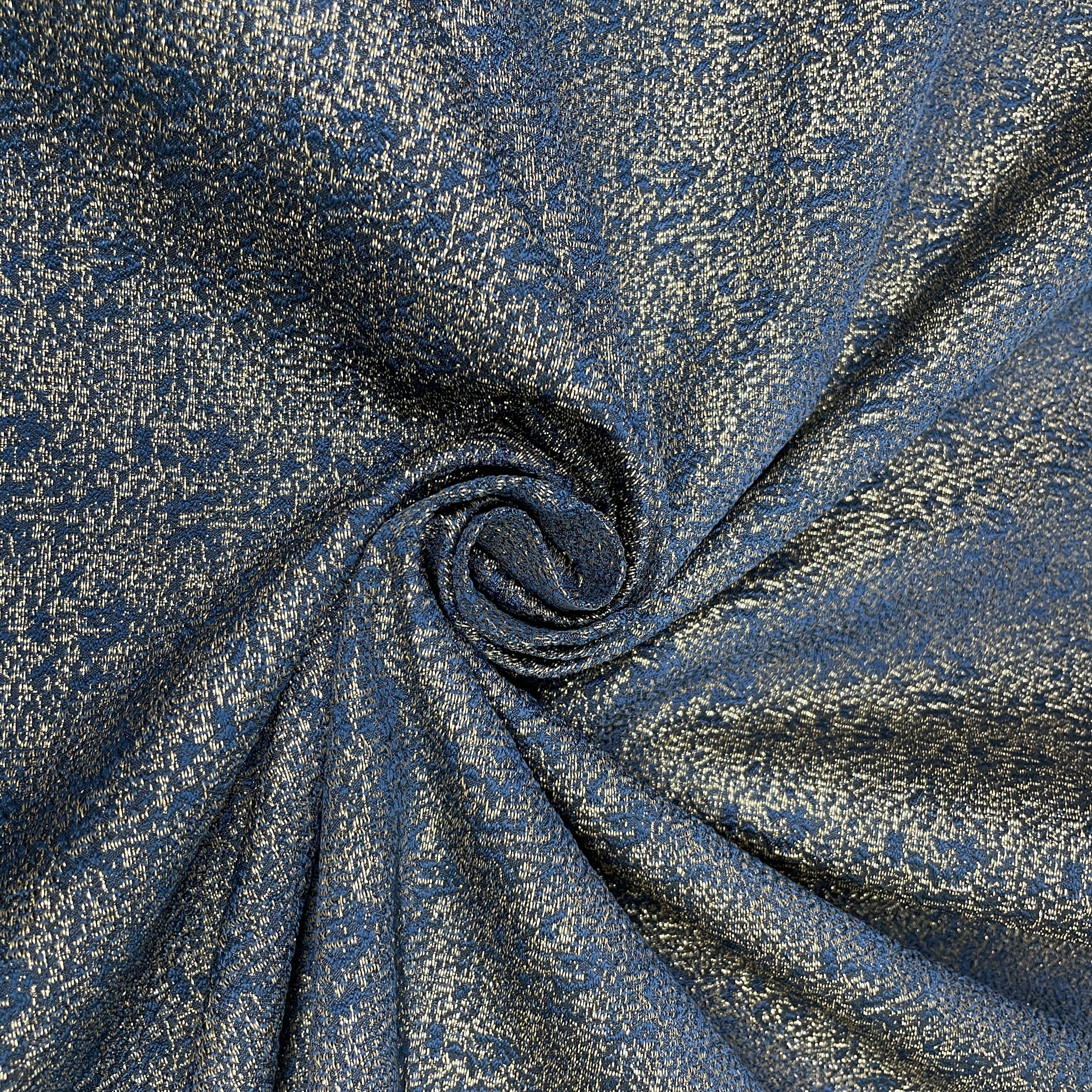 Blue With Golden Lurex Brocade Jacquard Fabric