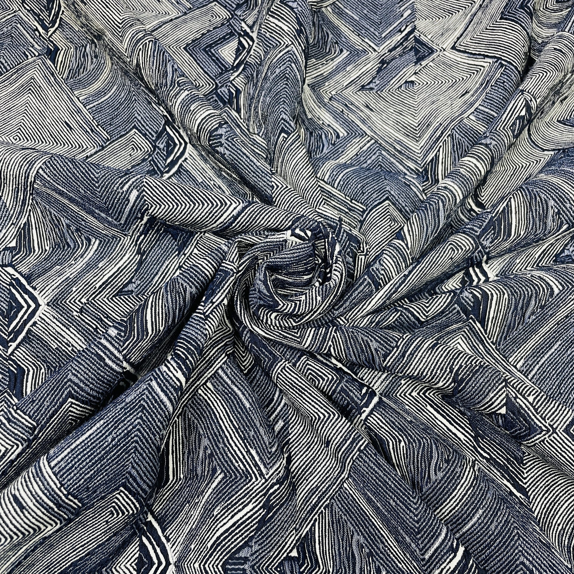 Blue Geometrical Tapestry Fabric