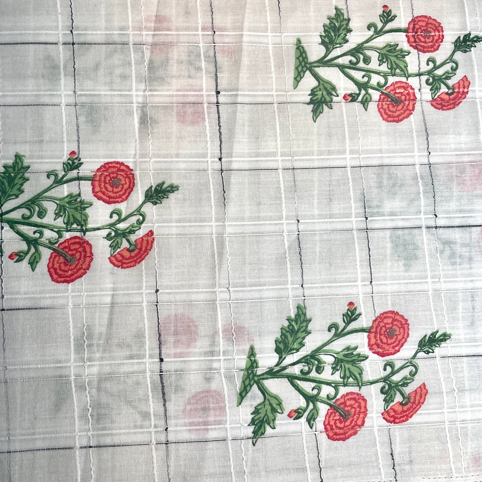 Premium  Cotton White Red Flower Embroidary Fabric