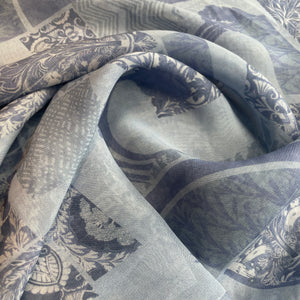 Blue Geomatrical Abstract Multicolor Print Georgette Fabric 17100 - TradeUNO
